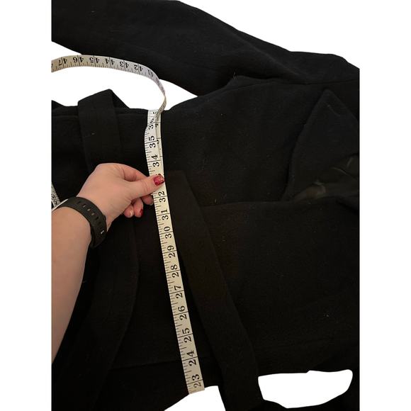 Made in Tunisia of Benetton Wool Coat Womens EU 38 Black full length no buttons - Picture 6 of 8